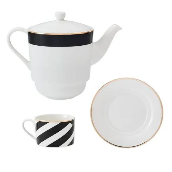 Tea for One Set with Gold Trim - Black, China