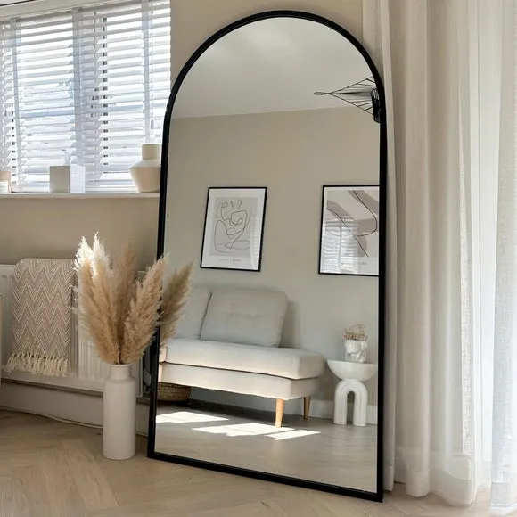 Arched Full Length Wall Mirror - Black, Metal