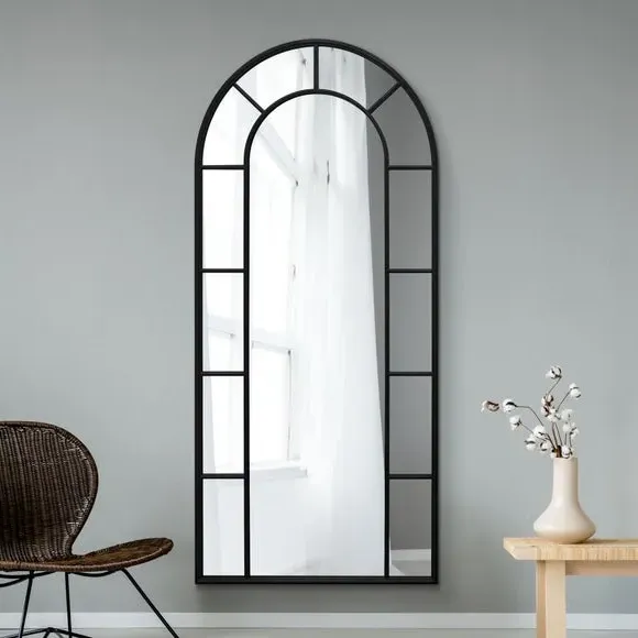 Arched Full Length Wall Mirror - Black, Metal