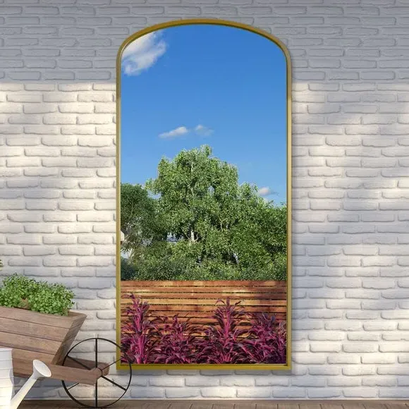 Arched Full Length Wall Mirror - Gold, Metal