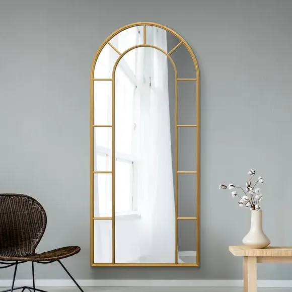 Arched Full Length Wall Mirror - Gold, Metal
