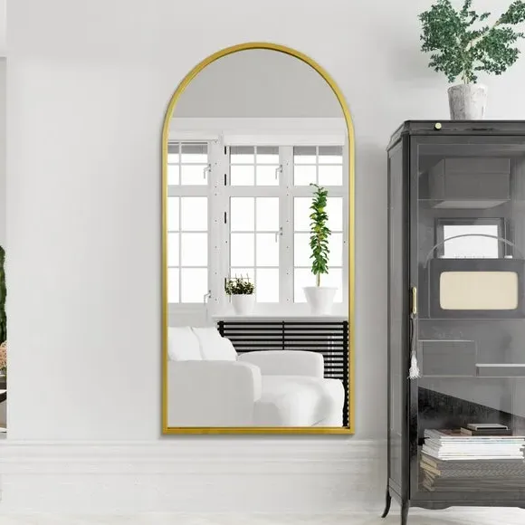 Arched Full Length Wall Mirror - Gold, Metal