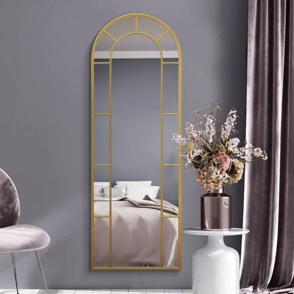 Arched Full Length Wall Mirror - Gold, Metal
