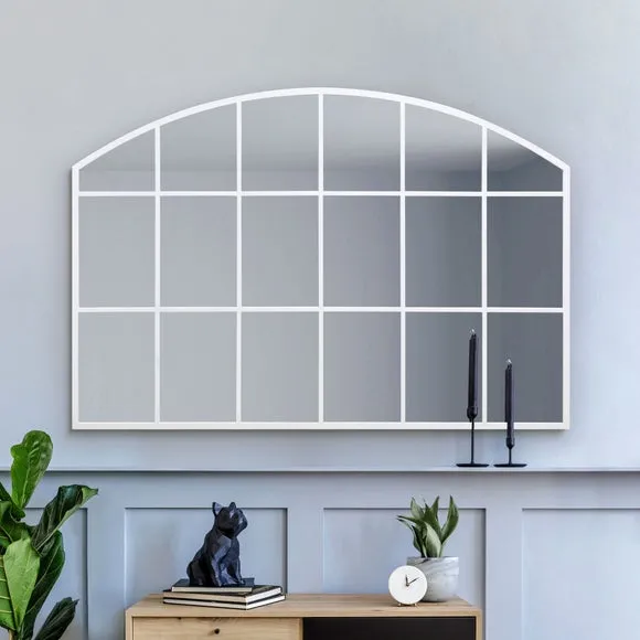 Arched Overmantel Wall Mirror - White, Metal