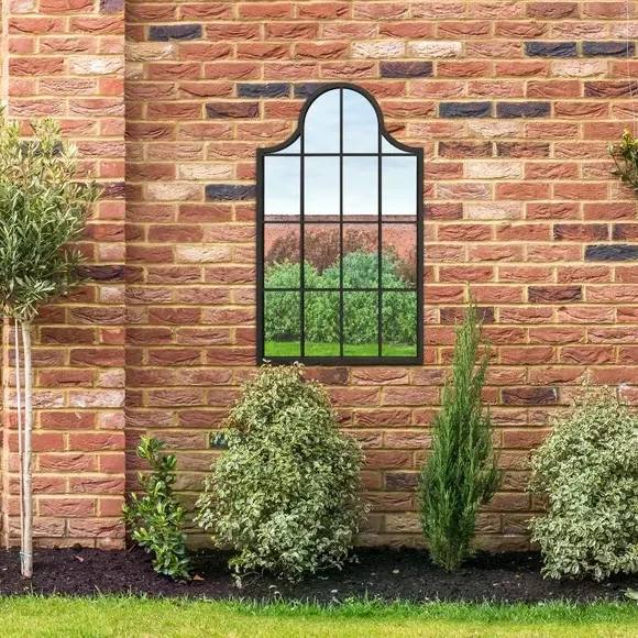 Arched Wall Mirror Crown Design - Black, Metal