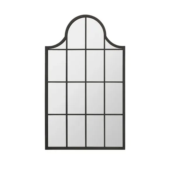 Arched Wall Mirror Crown Design - Black, Metal