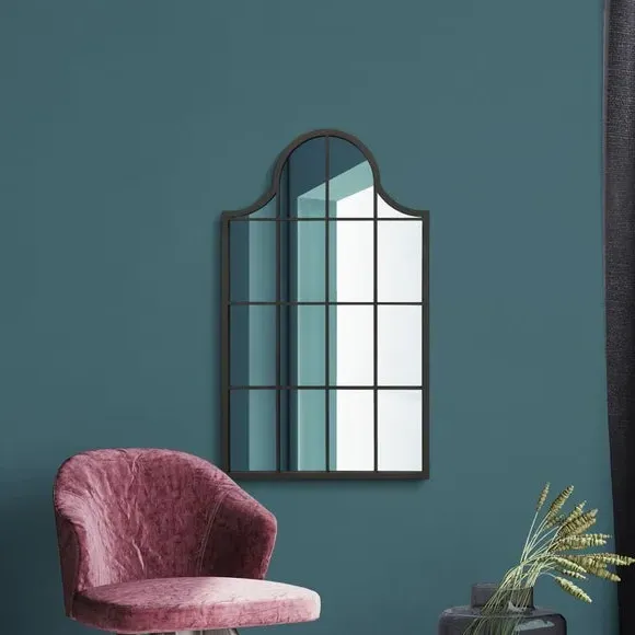 Arched Wall Mirror Crown Design - Black, Metal image
