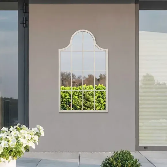 Arched Wall Mirror Crown Design - White, Metal