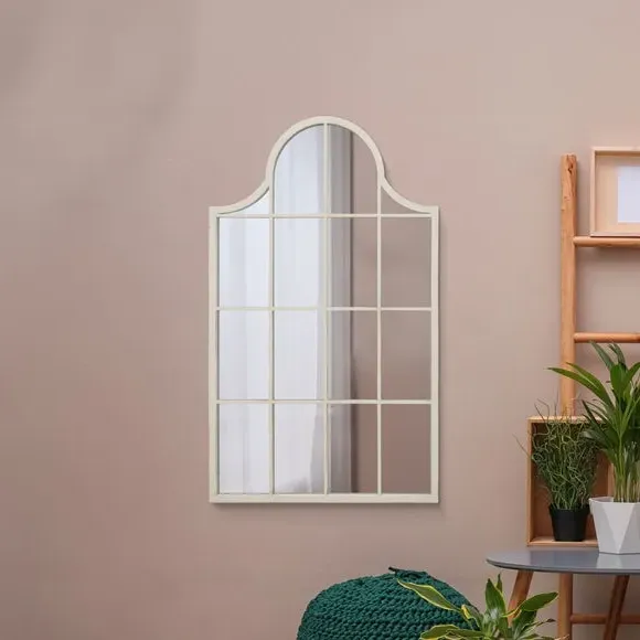 Arched Wall Mirror Crown Design - White, Metal