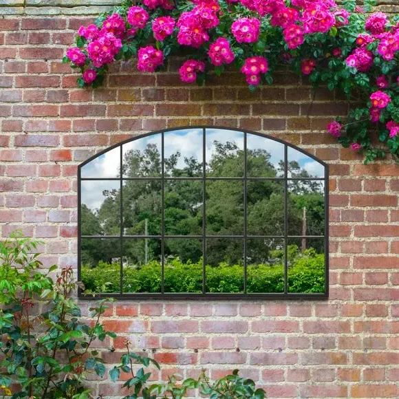 Arched Wall Mirror Indoor Outdoor - Black, Metal