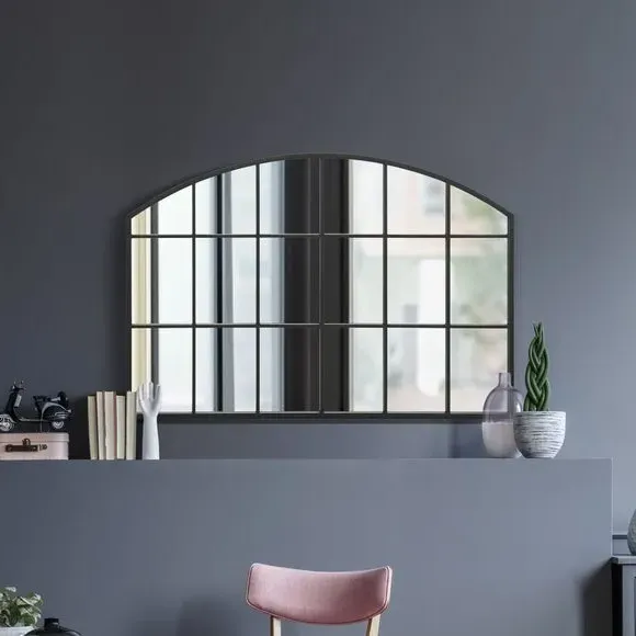 Arched Wall Mirror Indoor Outdoor - Black, Metal