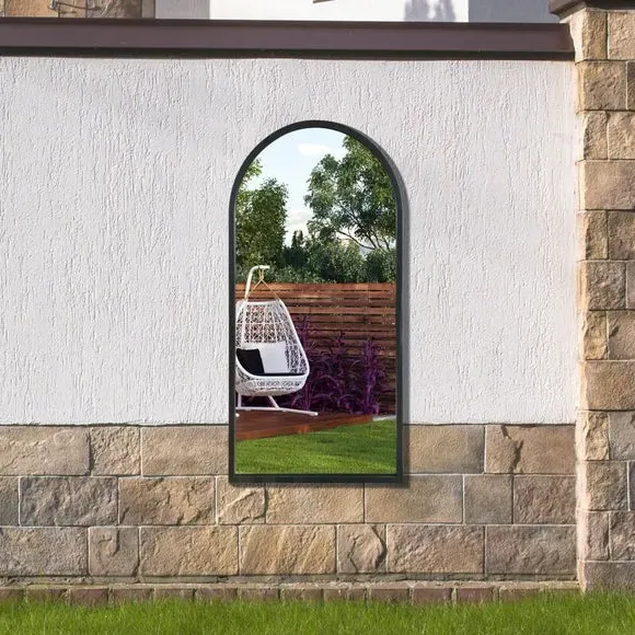 Arched Wall Mirror Indoor Outdoor - Black, Metal