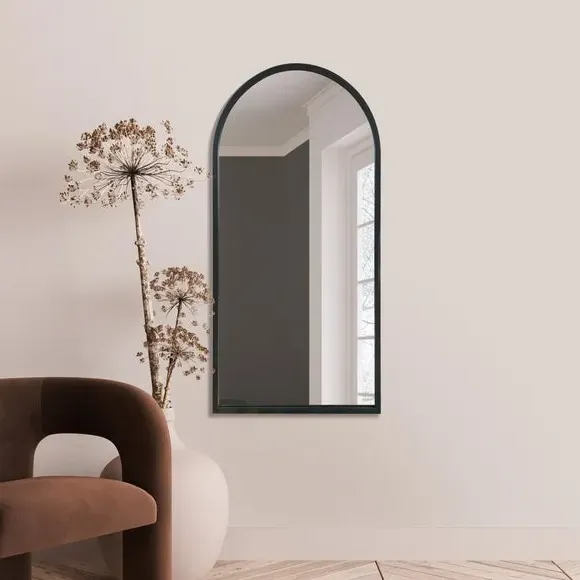 Arched Wall Mirror Indoor Outdoor - Black, Metal