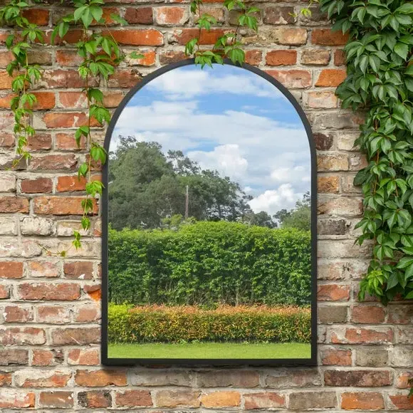 Arched Wall Mirror Indoor Outdoor - Black, Metal