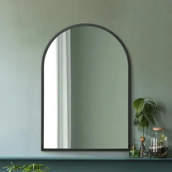 Arched Wall Mirror Indoor Outdoor - Black, Metal
