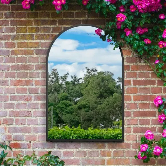 Arched Wall Mirror Indoor Outdoor - Black, Metal