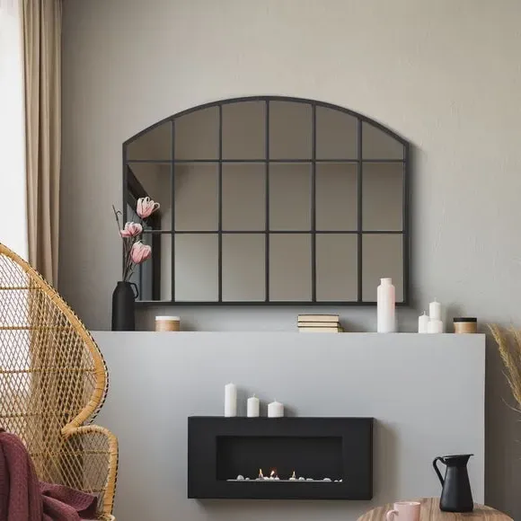 Arched Wall Mirror Indoor Outdoor - Black, Metal image