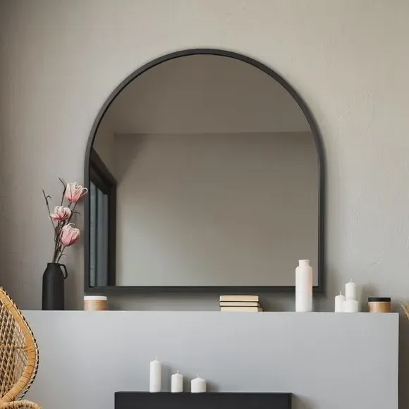 Arched Wall Mirror Indoor Outdoor - Black, Metal image