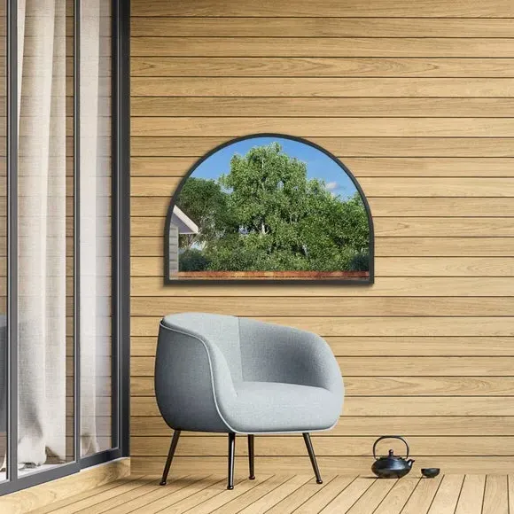 Arched Wall Mirror Indoor Outdoor - Black, Metal