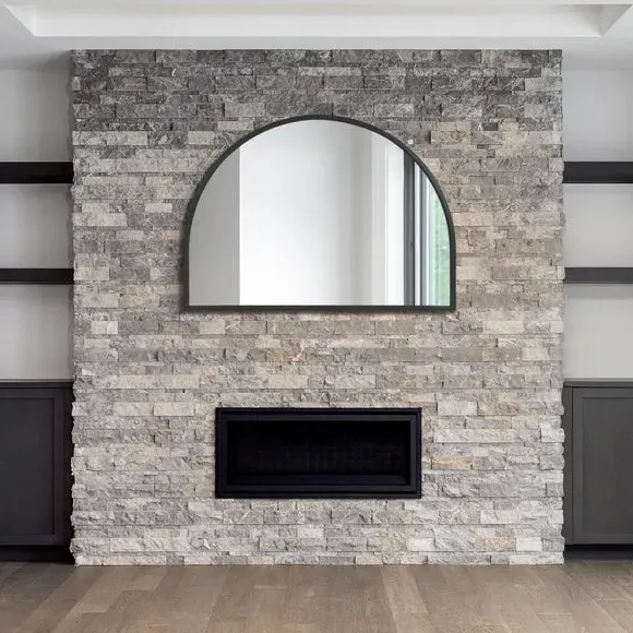 Arched Wall Mirror Indoor Outdoor - Black, Metal