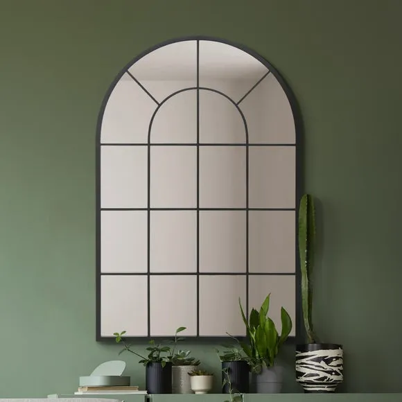 Arched Wall Mirror Indoor Outdoor - Black, Metal image