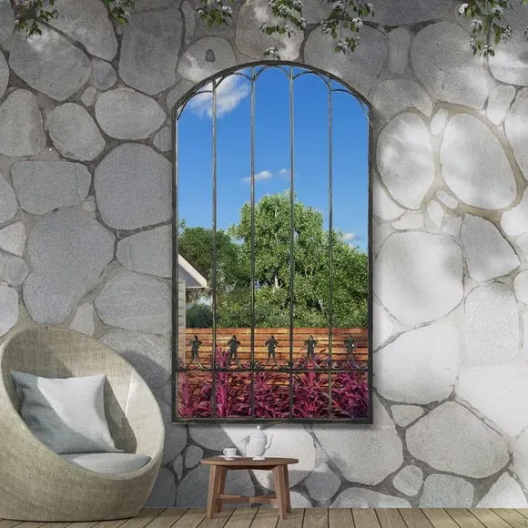 Arched Wall Mirror Indoor Outdoor - Black