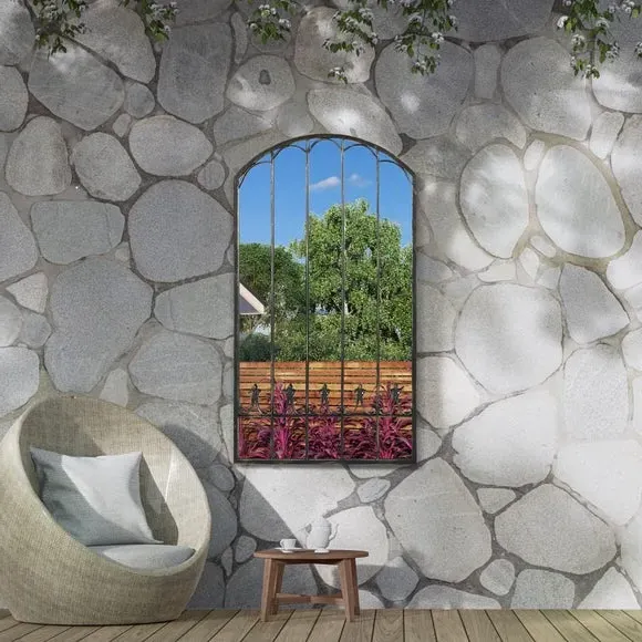Arched Wall Mirror Indoor Outdoor - Black image
