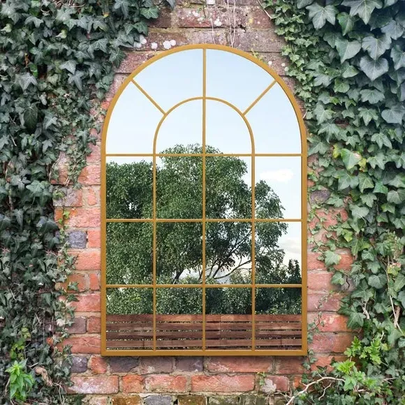 Arched Wall Mirror Indoor Outdoor - Gold, Metal