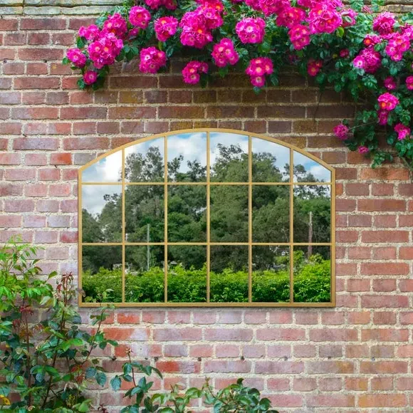 Arched Wall Mirror Indoor Outdoor - Gold, Metal