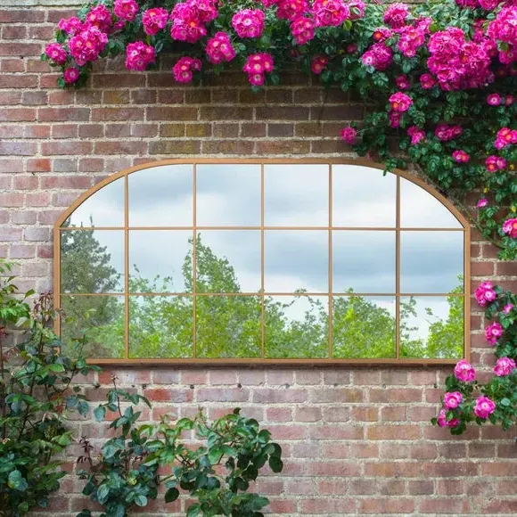 Arched Wall Mirror Indoor Outdoor - Gold, Metal