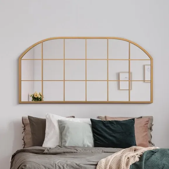 Arched Wall Mirror Indoor Outdoor - Gold, Metal