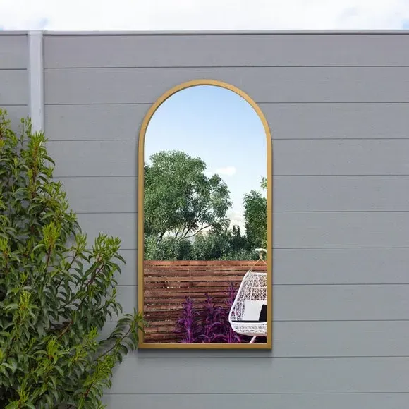 Arched Wall Mirror Indoor Outdoor - Gold, Metal