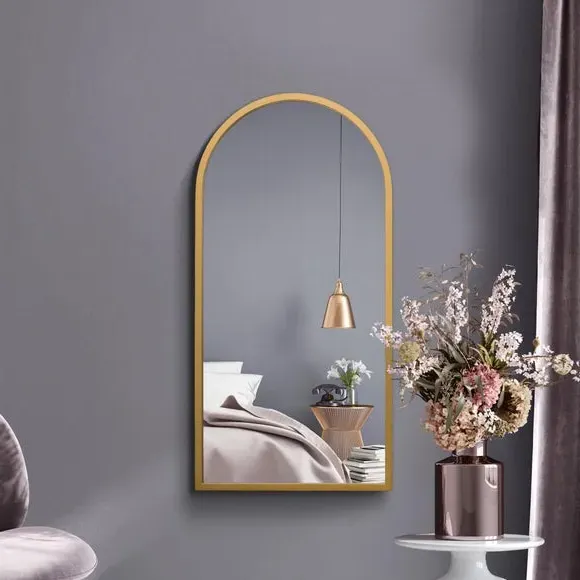 Arched Wall Mirror Indoor Outdoor - Gold, Metal image
