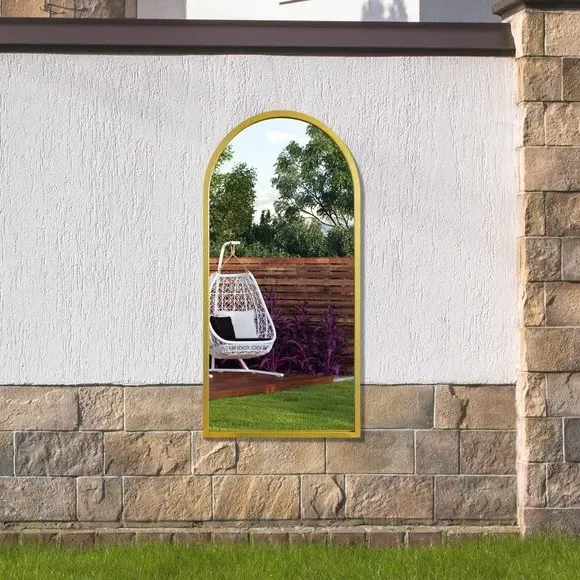 Arched Wall Mirror Indoor Outdoor - Gold, Metal