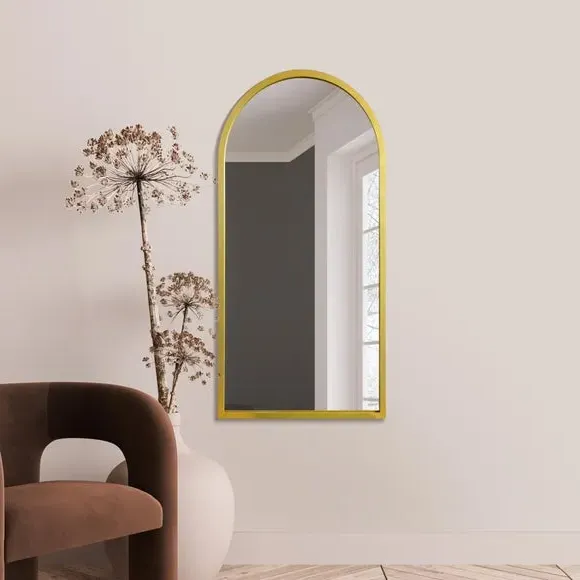 Arched Wall Mirror Indoor Outdoor - Gold, Metal