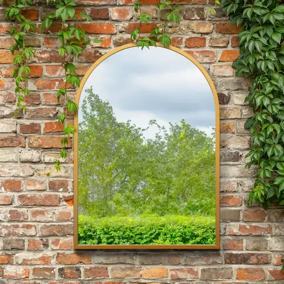 Arched Wall Mirror Indoor Outdoor - Gold, Metal