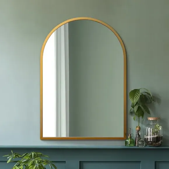 Arched Wall Mirror Indoor Outdoor - Gold, Metal