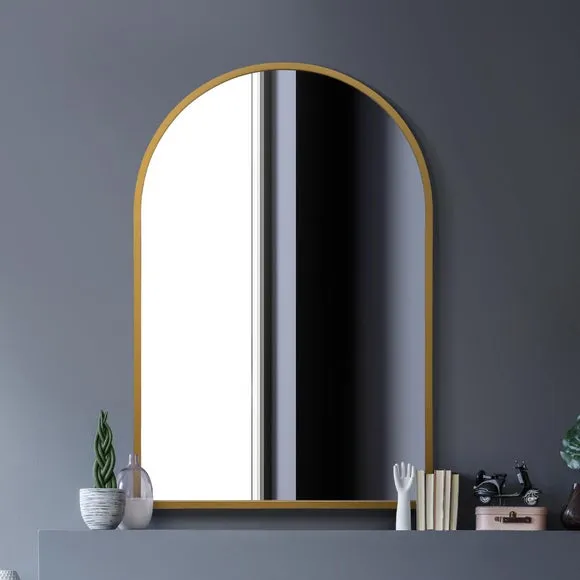 Arched Wall Mirror Indoor Outdoor - Gold, Metal