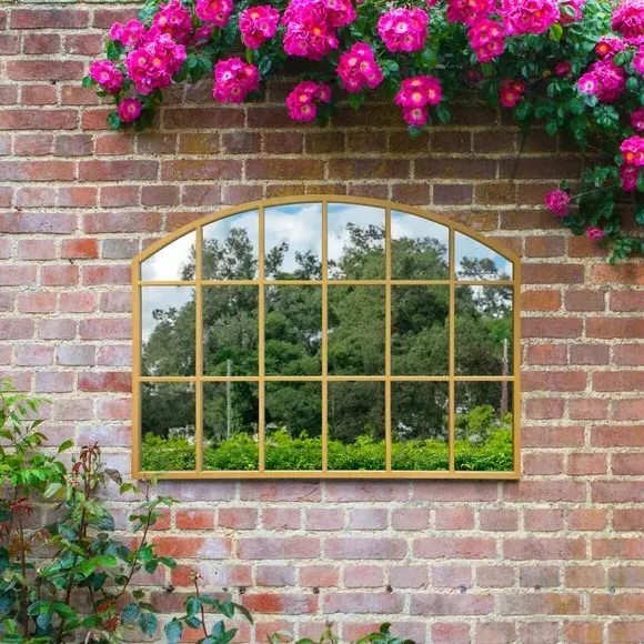 Arched Wall Mirror Indoor Outdoor - Gold, Metal