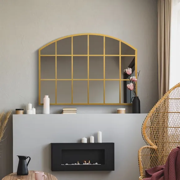 Arched Wall Mirror Indoor Outdoor - Gold, Metal