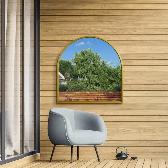 Arched Wall Mirror Indoor Outdoor - Gold, Metal