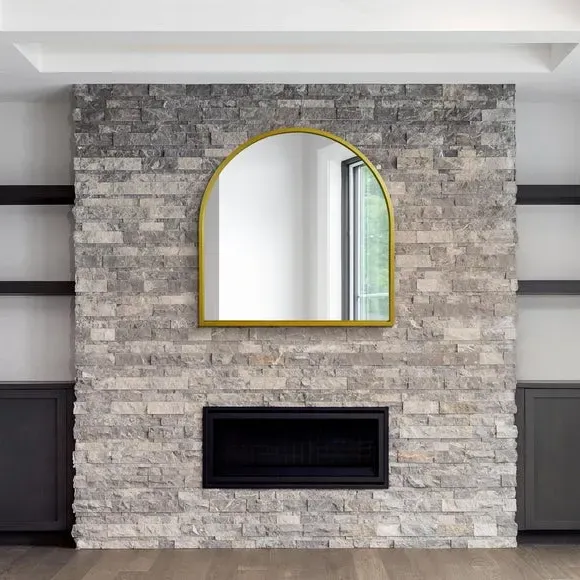 Arched Wall Mirror Indoor Outdoor - Gold, Metal