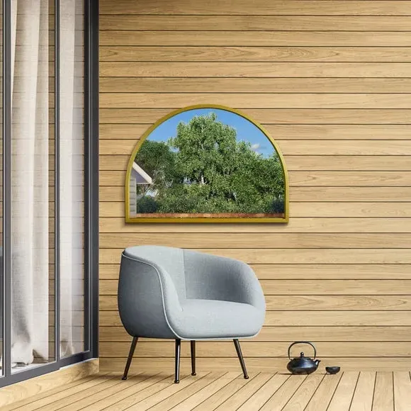 Arched Wall Mirror Indoor Outdoor - Gold, Metal