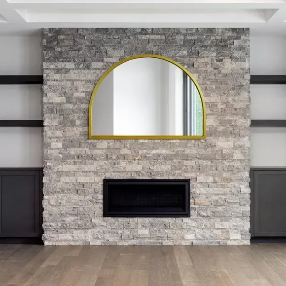 Arched Wall Mirror Indoor Outdoor - Gold, Metal