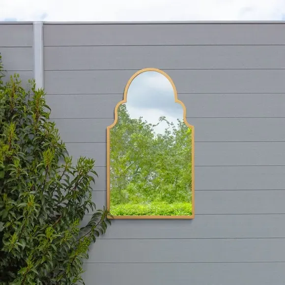 Arched Wall Mirror Indoor Outdoor - Gold, Metal