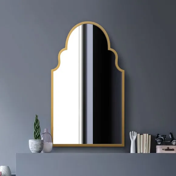 Arched Wall Mirror Indoor Outdoor - Gold, Metal
