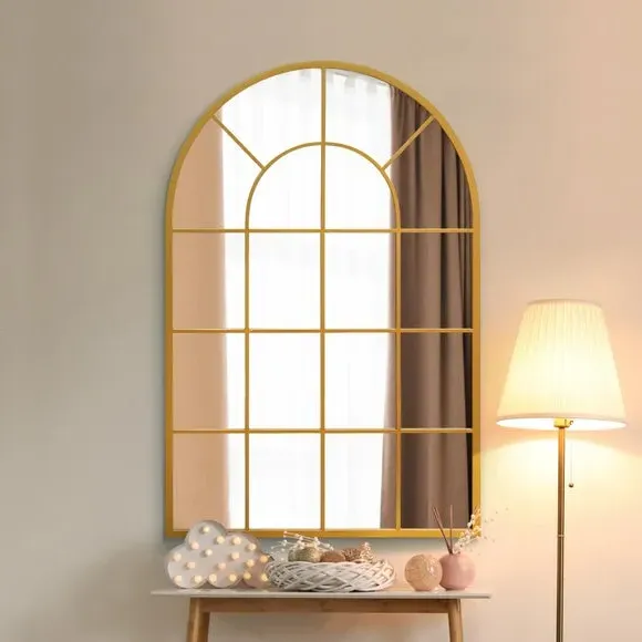 Arched Wall Mirror Indoor Outdoor - Gold, Metal