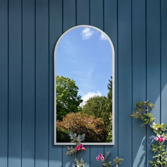 Arched Wall Mirror Indoor Outdoor - White, Metal