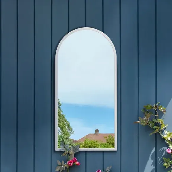 Arched Wall Mirror Indoor Outdoor - White, Metal