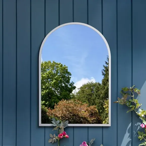 Arched Wall Mirror Indoor Outdoor - White, Metal